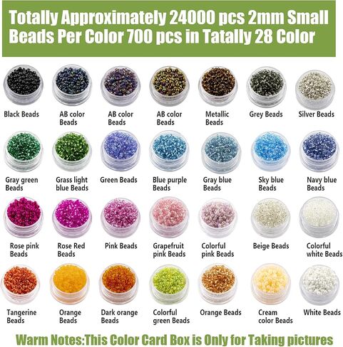 Ybxjges 24000Pcs 2mm Glass Seed Beads Kit, with 28 Colors Small Beads Kit for Girls,Women and Adults,Bracelets, Necklaces,Earring,Jewelry Making Supplies in Kuwait
