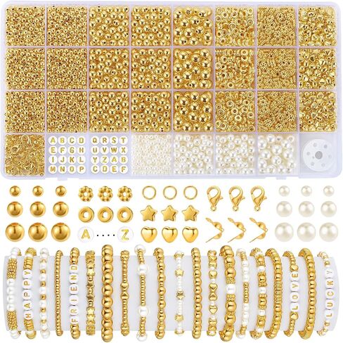 Funtopia 2500Pcs Spacer Beads for Jewelry Making, Gold Beads for Bracelets in Kuwait