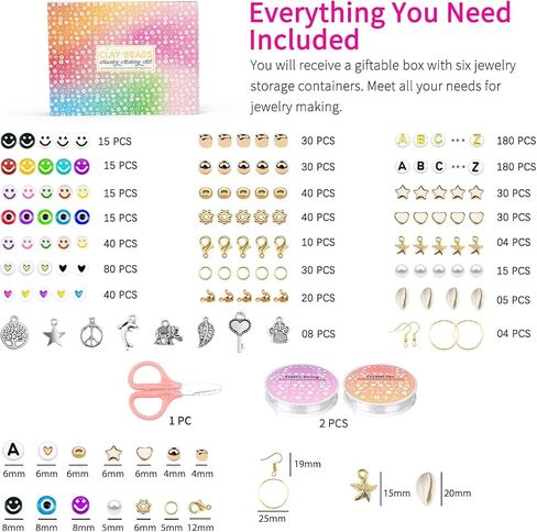 20,000 Pcs Clay Beads Bracelet Making Kit, 120 Colors 6 Boxes Polymer Beads Spacer Heishi Beads & Jewelry Kit with Pendant Charms Elastic Strings, Crafts Gift for Kids Adults in Kuwait