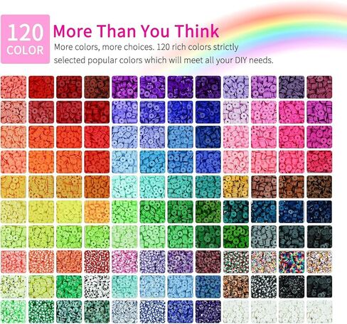 20,000 Pcs Clay Beads Bracelet Making Kit, 120 Colors 6 Boxes Polymer Beads Spacer Heishi Beads & Jewelry Kit with Pendant Charms Elastic Strings, Crafts Gift for Kids Adults in Kuwait
