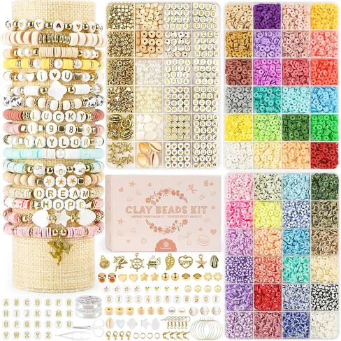 Dowsabel Clay Beads 3 Boxes Bracelet Making Kit, 10800pcs Beads for Jewelry Making, Letter Beads for Friendship Bracelets DIY Arts and Crafts Gifts for Girls Adults in Kuwait