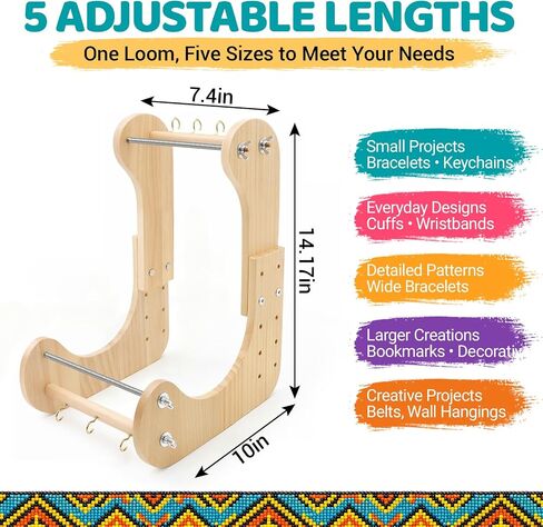 Adjustable Standing Bead Loom Kit for Adults – 5 Length Options, Ergonomic Angled Wood Beading Loom for Seed Beads, Bracelet Loom Kit for Jewelry Making, Wooden Bead Loom in Kuwait