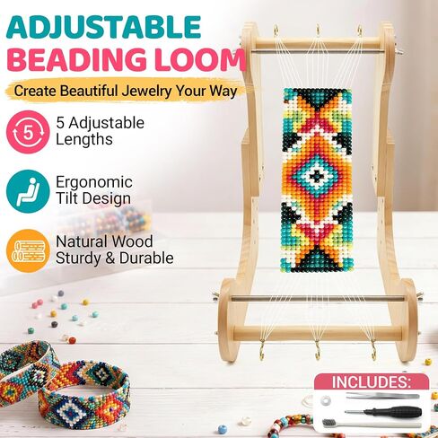 Adjustable Standing Bead Loom Kit for Adults – 5 Length Options, Ergonomic Angled Wood Beading Loom for Seed Beads, Bracelet Loom Kit for Jewelry Making, Wooden Bead Loom in Kuwait