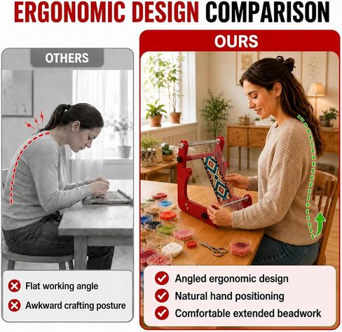 Adjustable Standing Bead Loom Kit, Wooden Beading Loom with Horizontally Sliding Frame, 8.1"–13.8" Adjustable Working Length, Ergonomic Angled Design for Adults and Beginners, Jewelry Making Crafts in Saudi Arabia