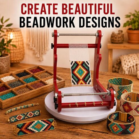 Adjustable Standing Bead Loom Kit, Wooden Beading Loom with Horizontally Sliding Frame, 8.1"–13.8" Adjustable Working Length, Ergonomic Angled Design for Adults and Beginners, Jewelry Making Crafts in Saudi Arabia