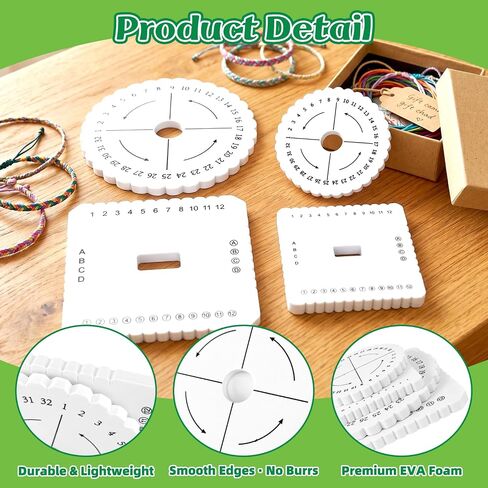 BILLIOTEAM 5 Pieces Braiding Disk Round Square Kumihimo Beading Cord Disc Braiding Braided Plate DIY Bracelet Loom Weaving Board (Round/Square Plate, White) in Saudi Arabia