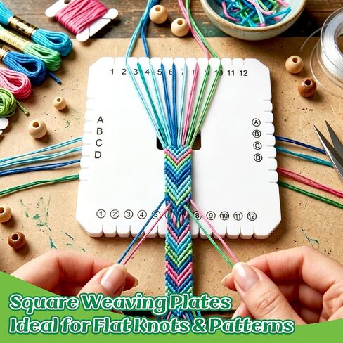 BILLIOTEAM 5 Pieces Braiding Disk Round Square Kumihimo Beading Cord Disc Braiding Braided Plate DIY Bracelet Loom Weaving Board (Round/Square Plate, White) in Saudi Arabia