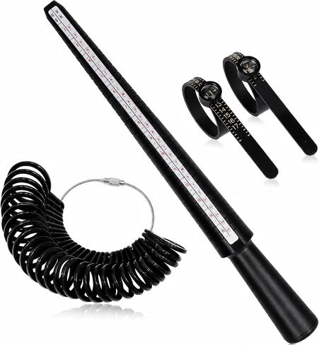 Ring Sizer Measuring Tool Kit,Ring Mandrel Stick,Ring Gauge Set and 2 Finger Sizing Belts, Accurate US Ring Size Measurer for Women Men, Jewelry Making, Engagement and Wedding Rings (1 Black) in Saudi Arabia