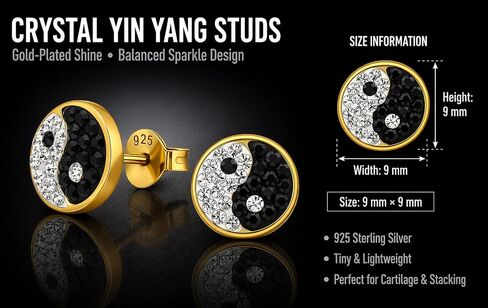 SAE99 Yin Yang .925 Sterling-Silver with Crystals TINY Stud Earrings in Kuwait