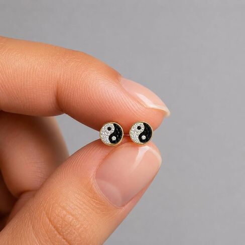 SAE99 Yin Yang .925 Sterling-Silver with Crystals TINY Stud Earrings in Kuwait