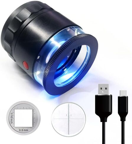 10x Loupe Magnifier Rechargeable Jewelers Loupe with UV and LED Lights, Illuminated Eye Loop Adjustable Focus Jewelry Magnifying Glass with Detachable Reticle Scale for Gemstones Identification in Saudi Arabia