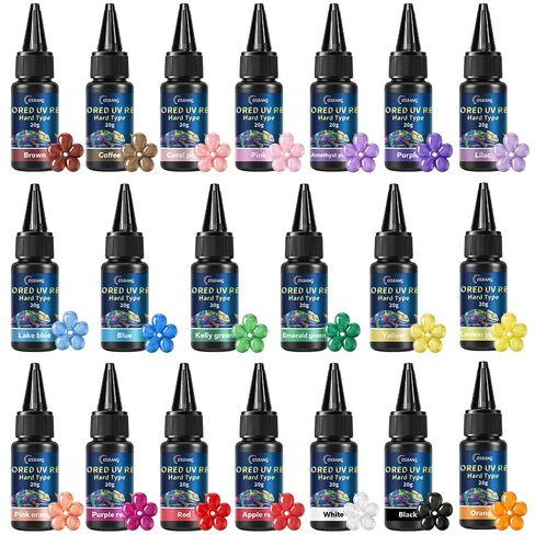 Transparent Colored UV Resin, 20 Colors Hard Type UV Resin Kit in Kuwait