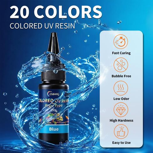 Transparent Colored UV Resin, 20 Colors Hard Type UV Resin Kit in Kuwait