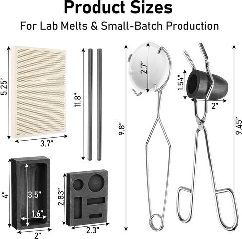 9 PCS Metal Casting Kit with Graphite Crucible, 2 Ingot Molds, 2 Stirring Rods, Quartz Board Bowl & 2 Tongs, High Purity Casting Tools for DIY Gold Silver Copper Brass Jewelry Making in Saudi Arabia