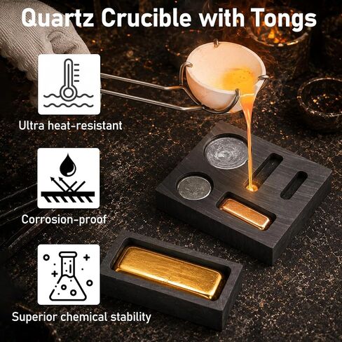 9 PCS Metal Casting Kit with Graphite Crucible, 2 Ingot Molds, 2 Stirring Rods, Quartz Board Bowl & 2 Tongs, High Purity Casting Tools for DIY Gold Silver Copper Brass Jewelry Making in Saudi Arabia