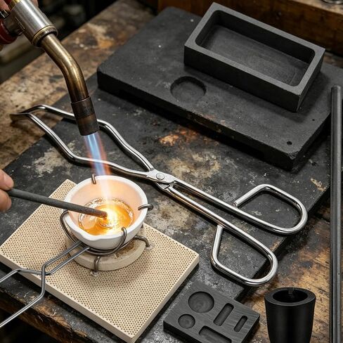 9 PCS Metal Casting Kit with Graphite Crucible, 2 Ingot Molds, 2 Stirring Rods, Quartz Board Bowl & 2 Tongs, High Purity Casting Tools for DIY Gold Silver Copper Brass Jewelry Making in Saudi Arabia