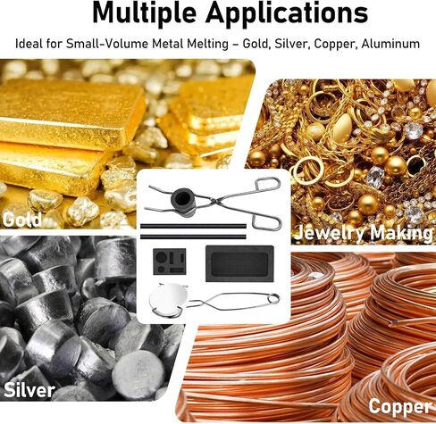 9 PCS Metal Casting Kit with Graphite Crucible, 2 Ingot Molds, 2 Stirring Rods, Quartz Board Bowl & 2 Tongs, High Purity Casting Tools for DIY Gold Silver Copper Brass Jewelry Making in Saudi Arabia