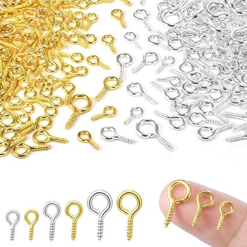 600pcs Small Eye Screws for Jewelry Making, 3 Sizes Tiny Eye Hook Pins in Crafts, Mini Eyelet Screw Pin Hooks for Ornaments, Keychains DIY Craft Projects, Silver and Gold in Saudi Arabia