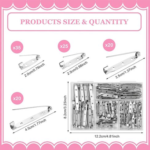 100Pcs Silver Brooch Clasp Pin, Premium Silver Bar Pins Brooch Pin Backs for Crafts, Jewelry Making, Name Tags and DIY Accessories - 4 Size 0.78 in/0.98 in/1.37 in/1.77in Brooch Pin Backst in Saudi Arabia