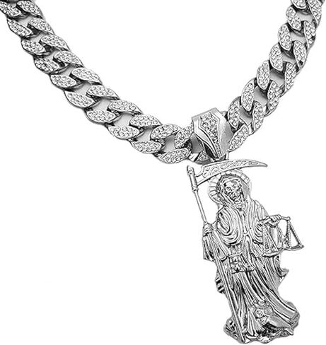 BLINGFACTORY الهيب هوب الذهب الأبيض PT سانت الموت سانتا Muerte قلادة و 16 "18" 20 "مثلج الكوبي المختنق سلسلة قلادة in Kuwait