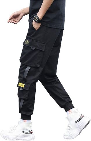 Astellarie Mens Casual Jogger Pants Active Streetwear Elastic Waist Hip Hop Cargo Pants with Multi Pockets in Kuwait