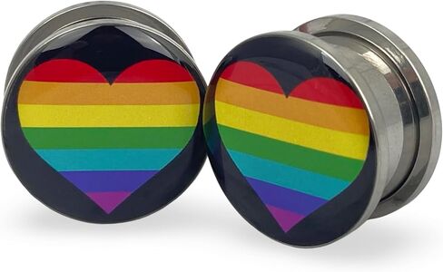 Screw on Plugs - Rainbow Heart Picture Plugs - Sold As a Pair in Kuwait