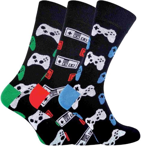 Mens Retro Gaming Funky Novelty Cotton Video Game Adult Crew Socks 7-12 | 3 Pack in Kuwait