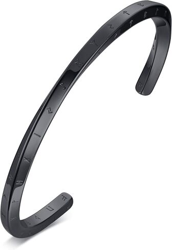 Hisatan 4mm Nordic Elder Futhark Runes Viking الكفة سوار، الفولاذ المقاوم للصدأ الملتوية Mobius C شكل الإسورة، نورس الاسكندنافية تميمة سوار تاليسمان in Kuwait