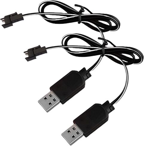 3.7V Battery Charger with SM-2P Plug USB Li-ion Battery Charger for RC Car Amphibious Stunt Car Trucks Boats for Bazooka Rocket Blower Bubble Gun Battery (2PCS Cable) in Kuwait