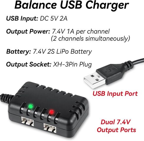 7.4V Lipo Battery Charger - RC Car Balance Chargers USB Cable 2-in-1 with XH-3P Plug 1A for 2S Batteries RC Cars Drone Boat Airplane Truck Quadcopter Airsoft SCX24 SCX10 in Saudi Arabia