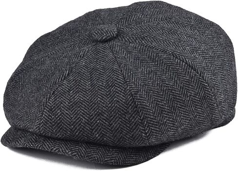 Men's 8 Panel Wool Blend Newsboy Flat Cap Herringbone Tweed Hat in Kuwait