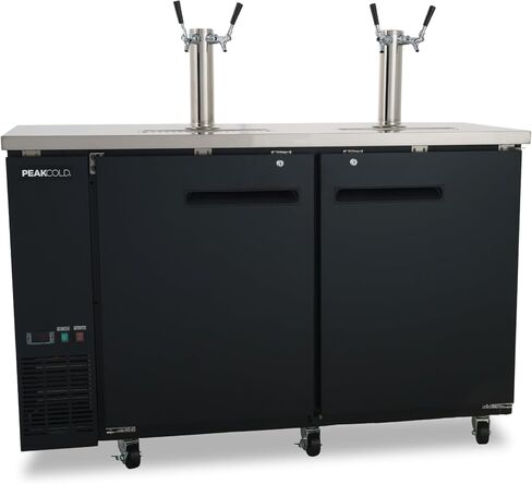 PEAKCOLD 2 Door, 4 Tap Commercial Beer Dispenser - Double Tower Keg Cooler - Kegerator; 60" W in Saudi Arabia