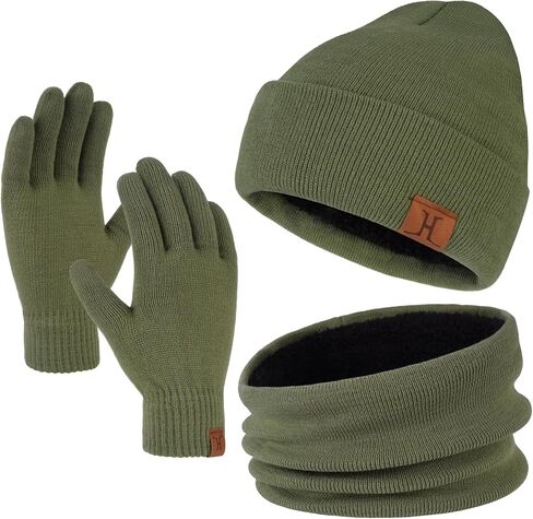 Winter Beanie Hat Scarf Touchscreen Gloves Set for Men and Women, Beanie Gloves Neck Warmer Set with Warm Knit Fleece Lined in Kuwait