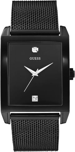 GUESS Mesh Black Ionic Plated Rectangular Genuine Diamond Watch. Color: Black (Model: U0298G1) in Kuwait