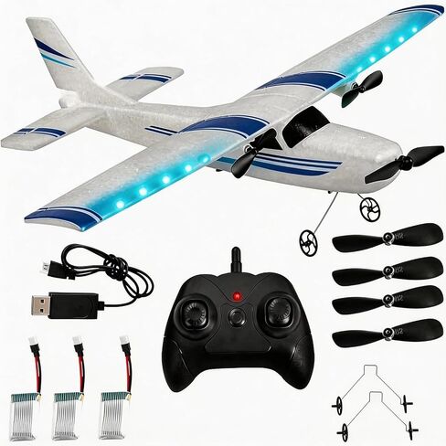 Harrisville Designs RC Airplane,RC Plane, 2.4GHz 2 Channels RTF RC Aircraft with 3-Axis Gyro for Beginner Easy to Speedy Fly Glider Toys with 2 Extra Batteries [ 3 Batteries ] in Kuwait
