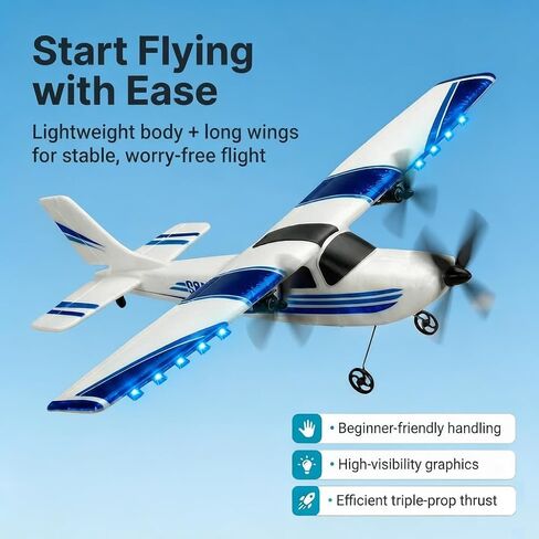 Harrisville Designs RC Airplane,RC Plane, 2.4GHz 2 Channels RTF RC Aircraft with 3-Axis Gyro for Beginner Easy to Speedy Fly Glider Toys with 2 Extra Batteries [ 3 Batteries ] in Kuwait