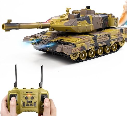 RC Tank that Shoots for Kids - 2.4Ghz Remote Control Army Tank Toys with Auto Demo Sound Light Smoke - 13 Channel Military Vehicles Model Gift for Adults Boys Age 6-8 9-12, Army Green in Saudi Arabia