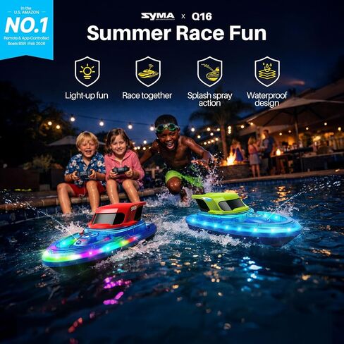 SYMA 2 Pack RC Boats for Kids, LED Lights, Water Spray, 40 Min Playtime in Kuwait