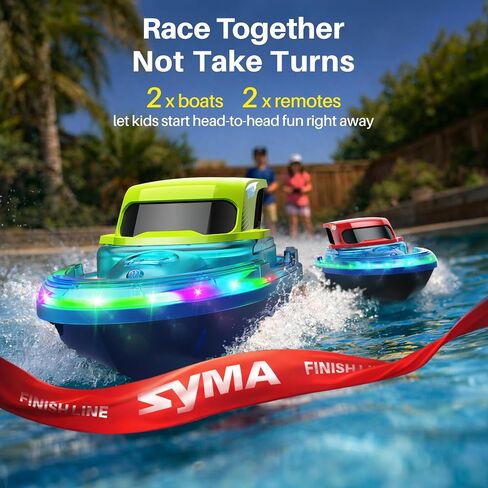 SYMA 2 Pack RC Boats for Kids, LED Lights, Water Spray, 40 Min Playtime in Kuwait