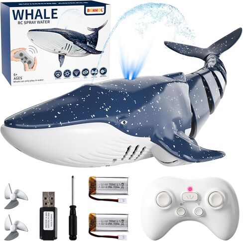 Bennol 2.4Ghz Remote Control Shark Toys for Boys Kids, 1:18 Scale High Simulation Shark for Pool, Electric RC Sharks Fish Toys with Light & Spray Water Function for 6 7 8 9 Year olds Kid Boys in Kuwait