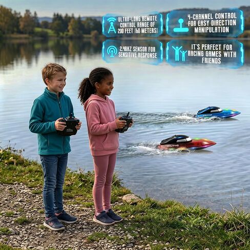 Remote Control Boat with 1800mAh Battery, Clear RC Boat with 10 LED Lights in Kuwait