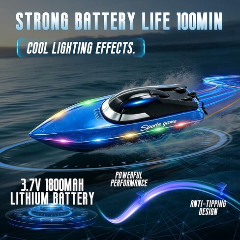 Remote Control Boat with 1800mAh Battery, Clear RC Boat with 10 LED Lights in Kuwait