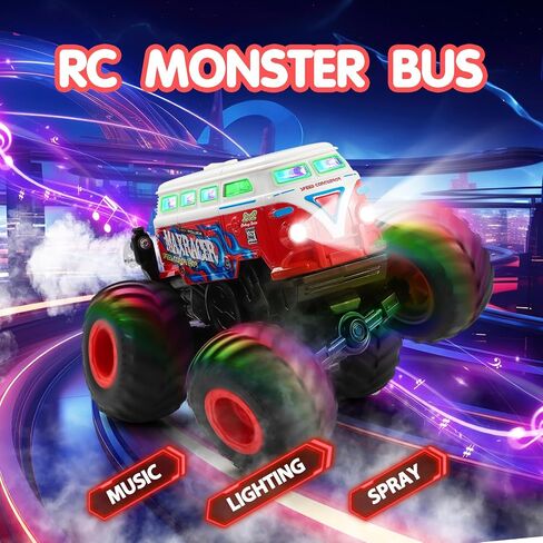DYODYORC Remote Control Car, 2.4Ghz RC Monster Truck Toys, All Terrain RC Truck with Spray, Music, 3 Lighting Effects, 360 Stunt Capable, All Included Ready to Run, Toy Gifts for Boys and Girl (Red) in Saudi Arabia