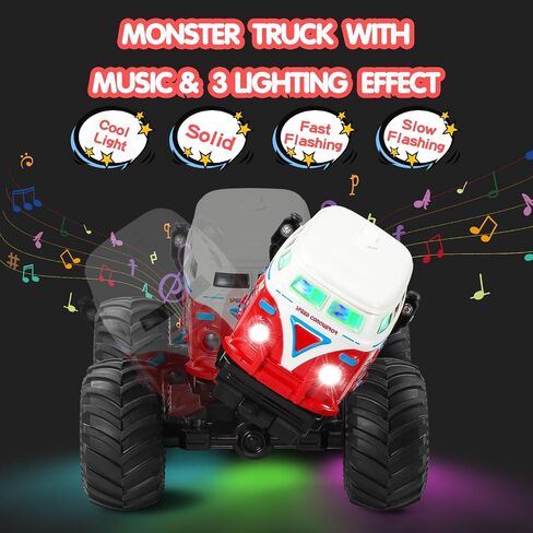 DYODYORC Remote Control Car, 2.4Ghz RC Monster Truck Toys, All Terrain RC Truck with Spray, Music, 3 Lighting Effects, 360 Stunt Capable, All Included Ready to Run, Toy Gifts for Boys and Girl (Red) in Saudi Arabia