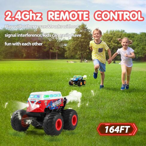 DYODYORC Remote Control Car, 2.4Ghz RC Monster Truck Toys, All Terrain RC Truck with Spray, Music, 3 Lighting Effects, 360 Stunt Capable, All Included Ready to Run, Toy Gifts for Boys and Girl (Red) in Saudi Arabia