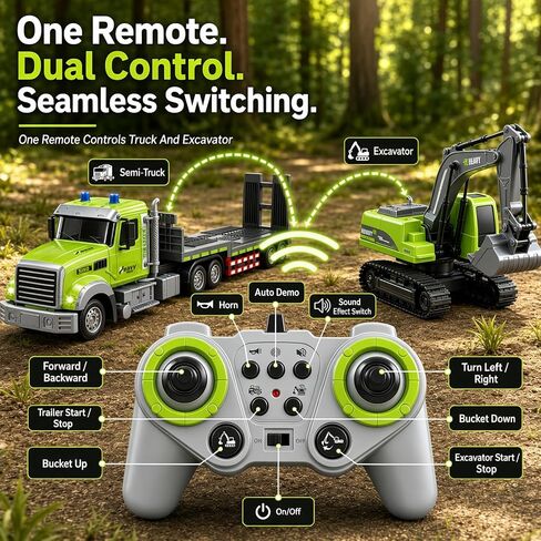 2-in-1 1:12 RC Semi Truck & Excavator Toy with Lights & Sounds in Kuwait