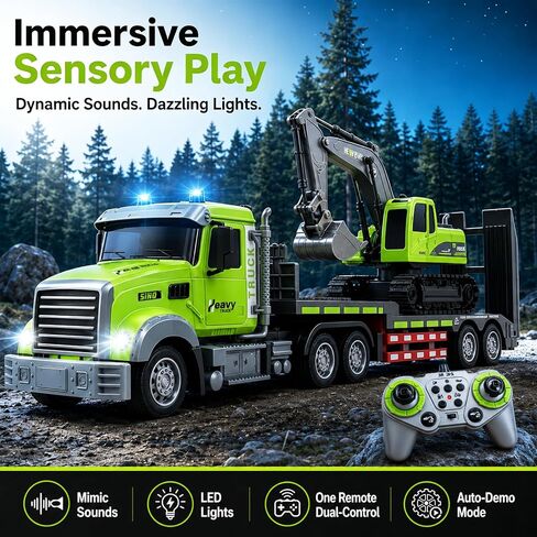 2-in-1 1:12 RC Semi Truck & Excavator Toy with Lights & Sounds in Kuwait