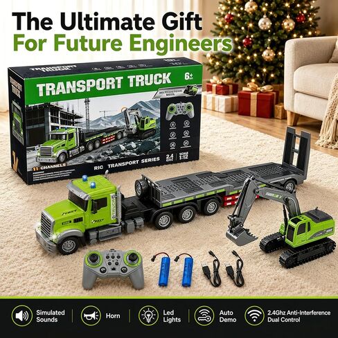 2-in-1 1:12 RC Semi Truck & Excavator Toy with Lights & Sounds in Kuwait