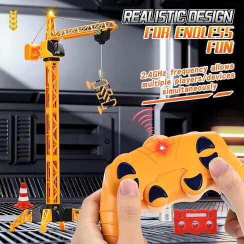 35.5-Inch 6 Channel RC Tower Crane for Kids, Remote Control Crane Toy with LED Lights, 360° Rotating Lift Construction Vehicles with Grabber, Log, Lifting Basket, Educational Learning Toys for Boys in Saudi Arabia