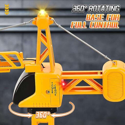 35.5-Inch 6 Channel RC Tower Crane for Kids, Remote Control Crane Toy with LED Lights, 360° Rotating Lift Construction Vehicles with Grabber, Log, Lifting Basket, Educational Learning Toys for Boys in Saudi Arabia